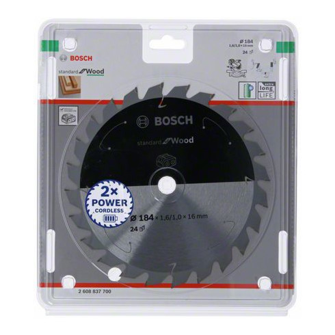 Lame de scie circulaire Bosch Standard pour bois, 184x1.6/1x16, 24 dents