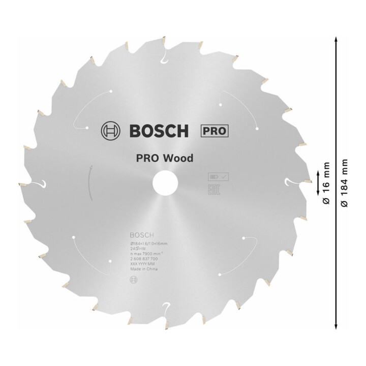 Lame de scie circulaire Bosch Standard pour bois, 184x1.6/1x16, 24 dents