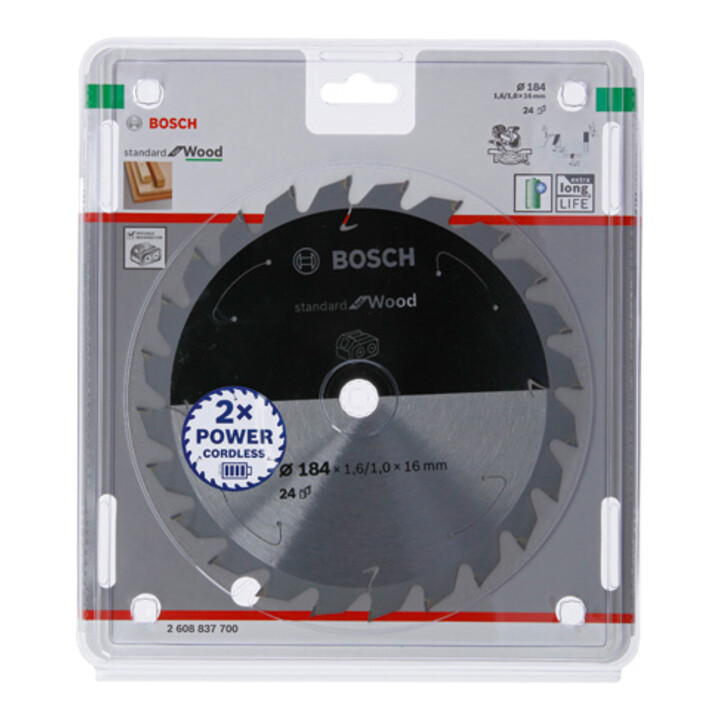 Lame de scie circulaire Bosch Standard pour bois, 184x1.6/1x16, 24 dents