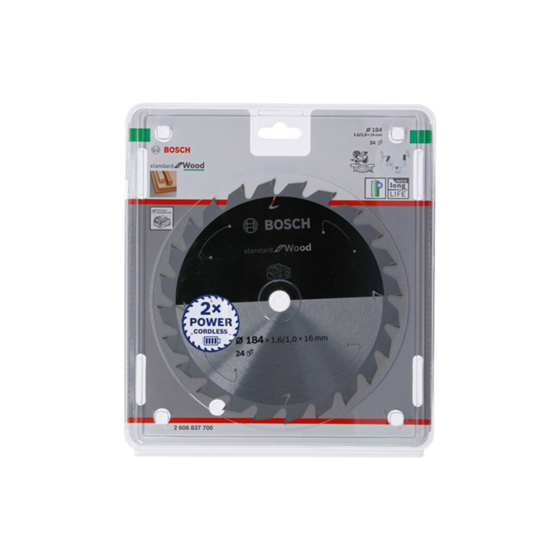 Lame de scie circulaire Bosch Standard pour bois, 184x1.6/1x16, 24 dents