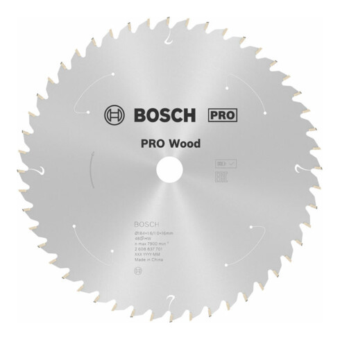 Lame de scie circulaire Bosch Standard pour bois, 184x1.6/1x16, 48 dents