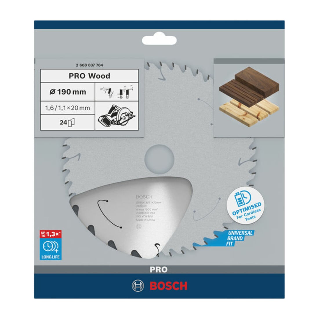Lame de scie circulaire Bosch standard pour bois, 190x1.6/1.1x20, 24 dents
