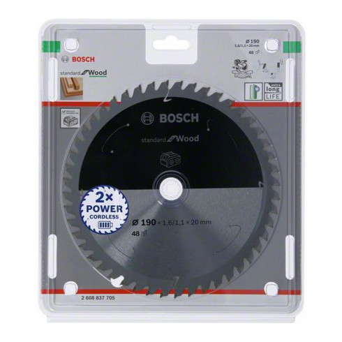 Lame de scie circulaire Bosch Standard pour bois, 190x1.6/1.1x20, 48 dents