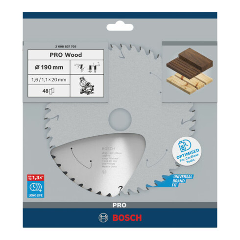 Lame de scie circulaire Bosch Standard pour bois, 190x1.6/1.1x20, 48 dents