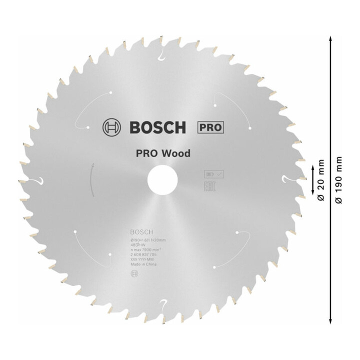 Lame de scie circulaire Bosch Standard pour bois, 190x1.6/1.1x20, 48 dents