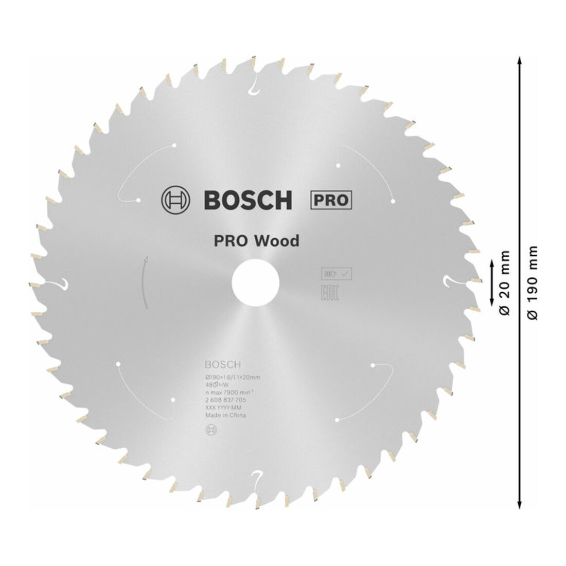 Lame de scie circulaire Bosch Standard pour bois, 190x1.6/1.1x20, 48 dents