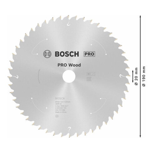 Lame de scie circulaire Bosch Standard pour bois, 190x1.6/1.1x20, 48 dents