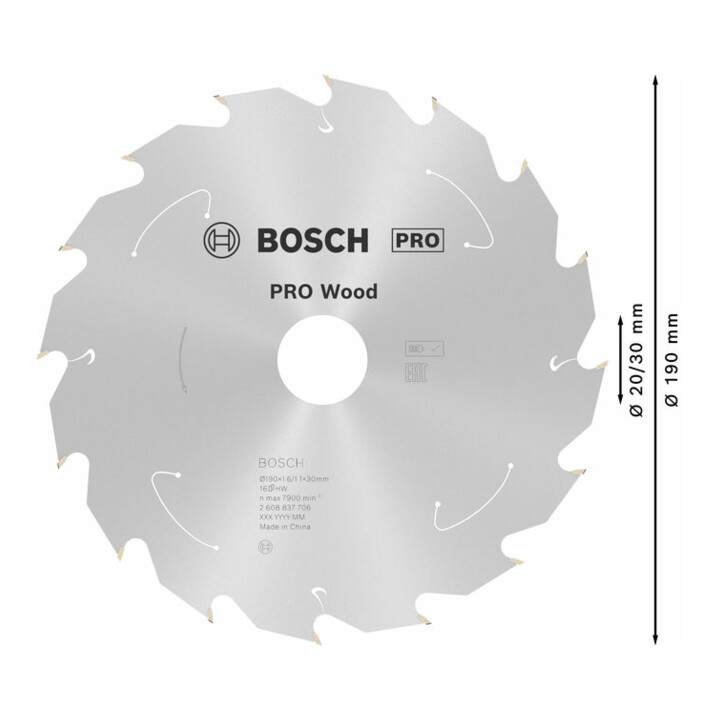 Lame de scie circulaire Bosch Standard pour bois, 190x1.6/1.1x30, 16 dents