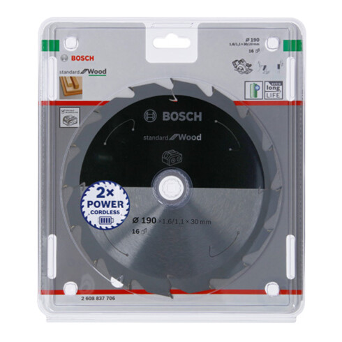 Lame de scie circulaire Bosch Standard pour bois, 190x1.6/1.1x30, 16 dents