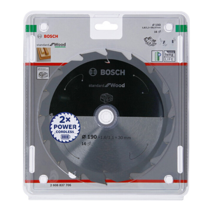 Lame de scie circulaire Bosch Standard pour bois, 190x1.6/1.1x30, 16 dents