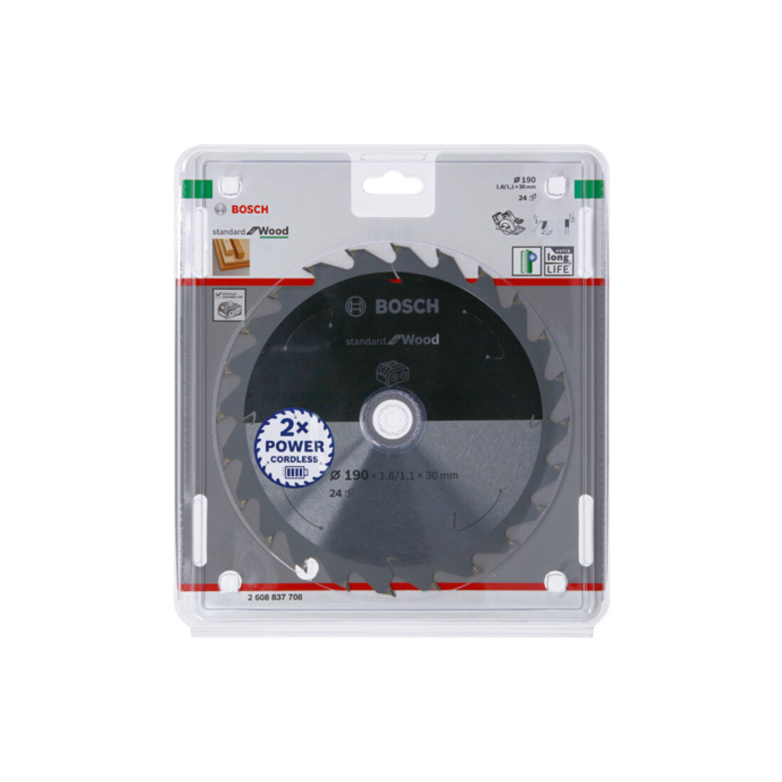 Lame de scie circulaire Bosch Standard pour bois, 190x1.6/1.1x30, 24 dents