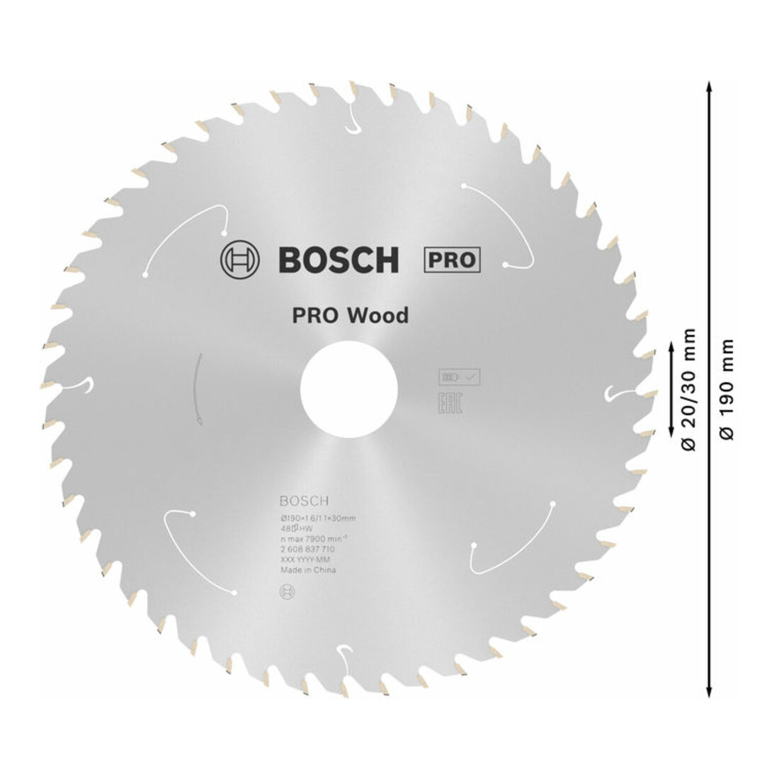 Lame de scie circulaire Bosch Standard pour bois, 190x1.6/1.1x30, 48 dents