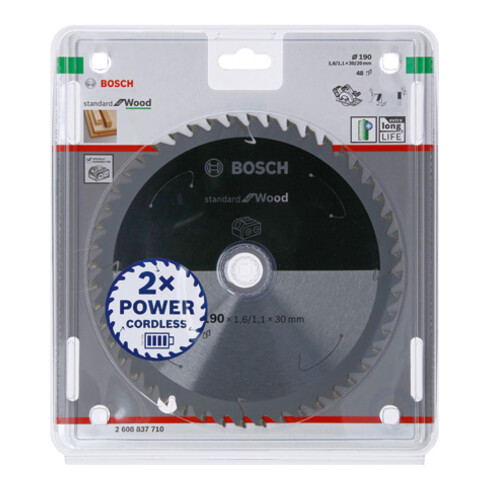 Lame de scie circulaire Bosch Standard pour bois, 190x1.6/1.1x30, 48 dents