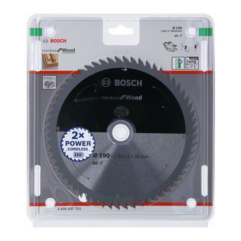 Lame de scie circulaire Bosch Standard pour bois, 190x1.6/1.1x30, 60 dents