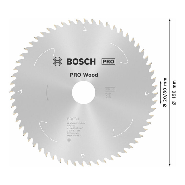 Lame de scie circulaire Bosch Standard pour bois, 190x1.6/1.1x30, 60 dents