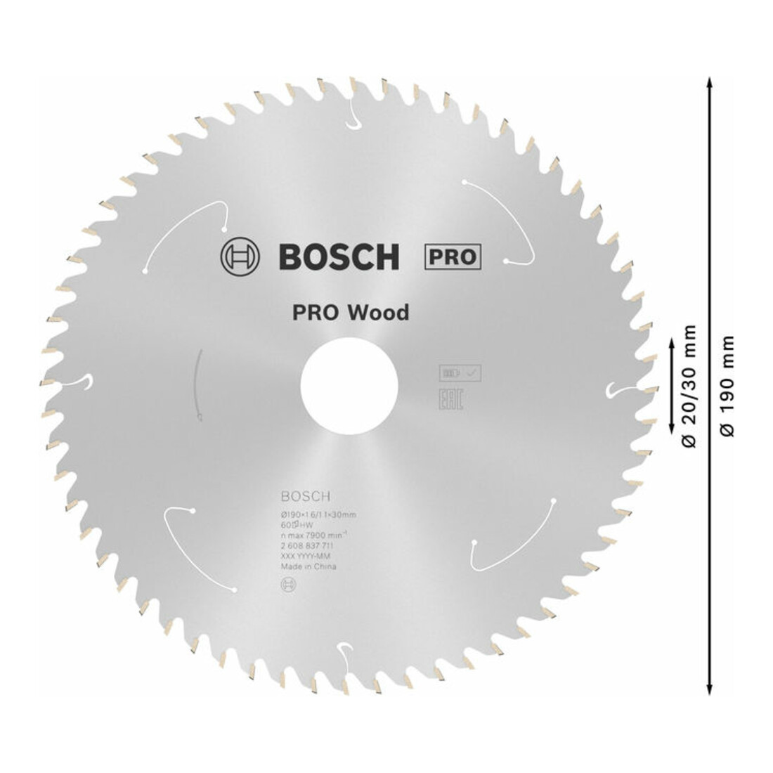 Lame de scie circulaire Bosch Standard pour bois, 190x1.6/1.1x30, 60 dents
