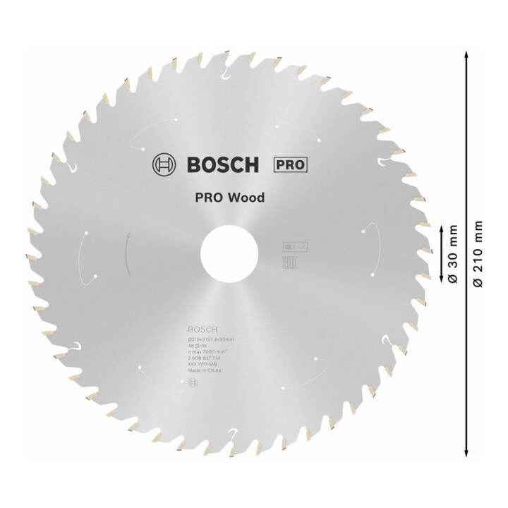 Lame de scie circulaire Bosch Standard pour bois, 210x1.7/1.2x30, 48 dents