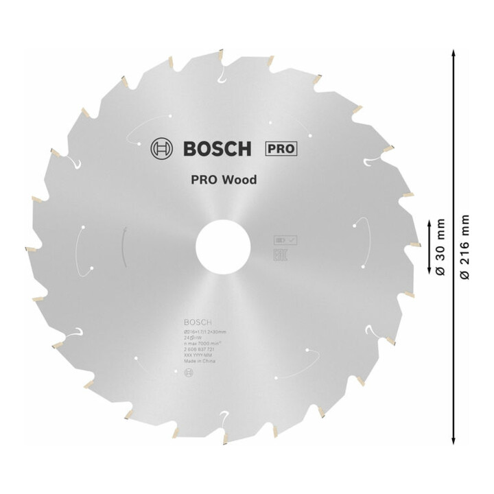 Lame de scie circulaire Bosch Standard pour bois 216 x 1,7/1,2 x 30 24 dents