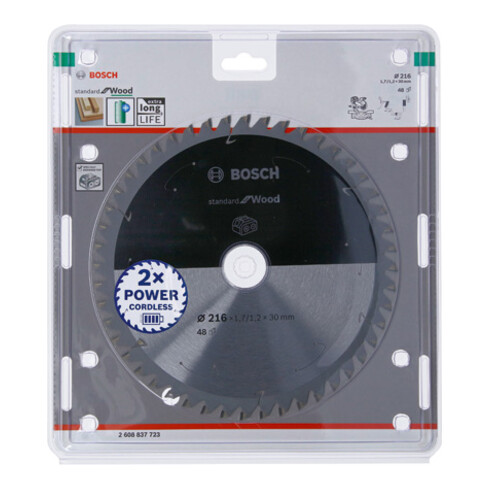 Lame de scie circulaire Bosch Standard pour bois 216 x 1,7/1,2 x 30 48 dents