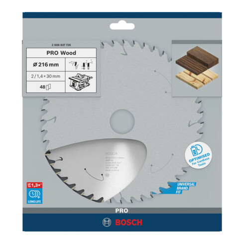 Lame de scie circulaire Bosch Standard pour bois, 216x1.7/1.2x30, 48 dents