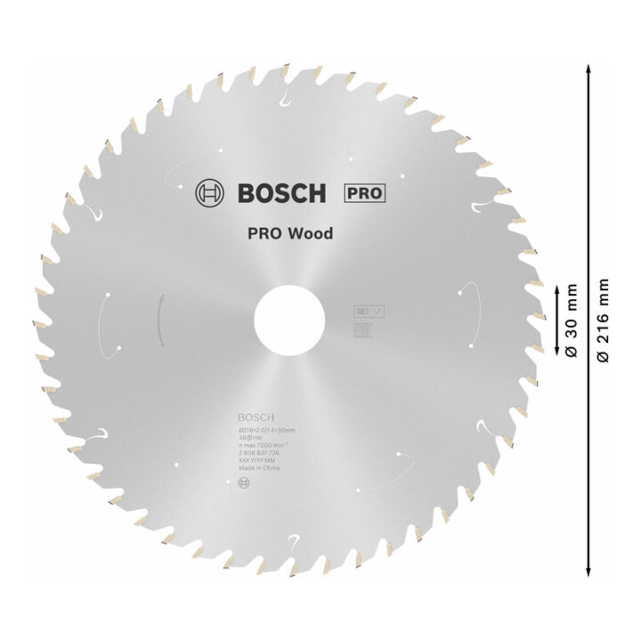 Lame de scie circulaire Bosch Standard pour bois, 216x1.7/1.2x30, 48 dents