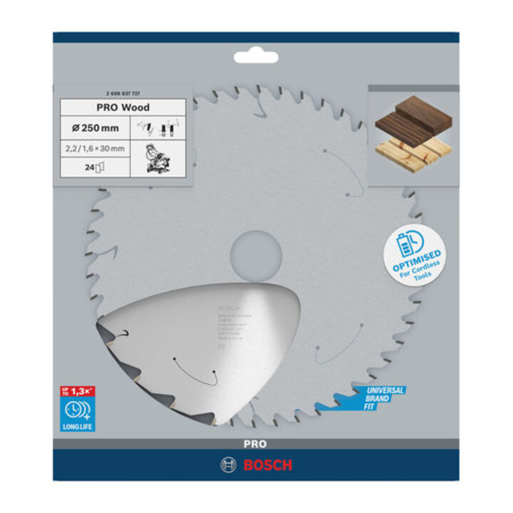 Lame de scie circulaire Bosch Standard pour bois, 250x2.2/1.6x30, 24 dents