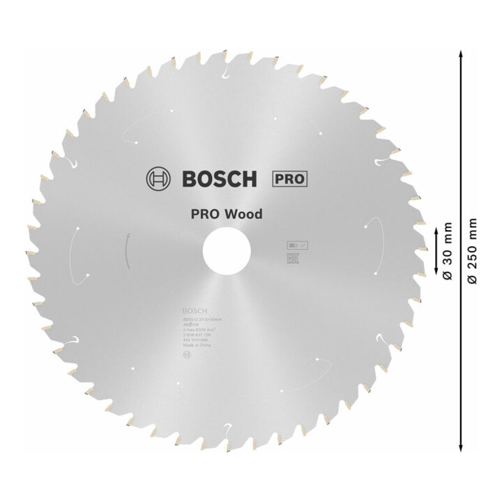 Lame de scie circulaire Bosch Standard pour bois, 250x2.2/1.6x30, 48 dents