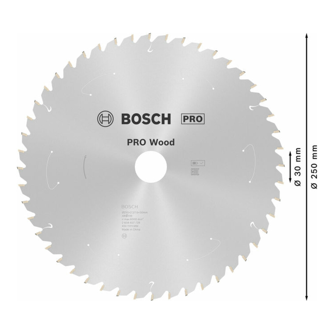 Lame de scie circulaire Bosch Standard pour bois, 250x2.2/1.6x30, 48 dents