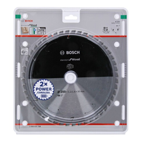 Lame de scie circulaire Bosch Standard pour bois, 250x2.2/1.6x30, 48 dents