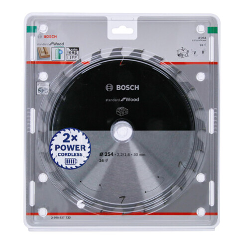 Lame de scie circulaire Bosch Standard pour bois, 254x2.2/1.6x30, 24 dents