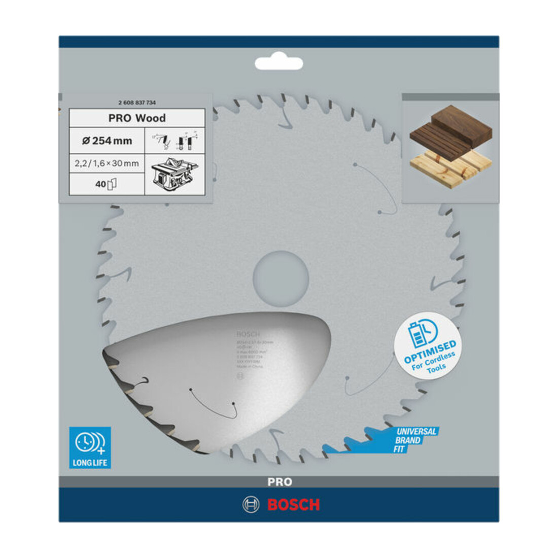 Lame de scie circulaire Bosch Standard pour bois, 254x2.2/1.6x30, 40 dents