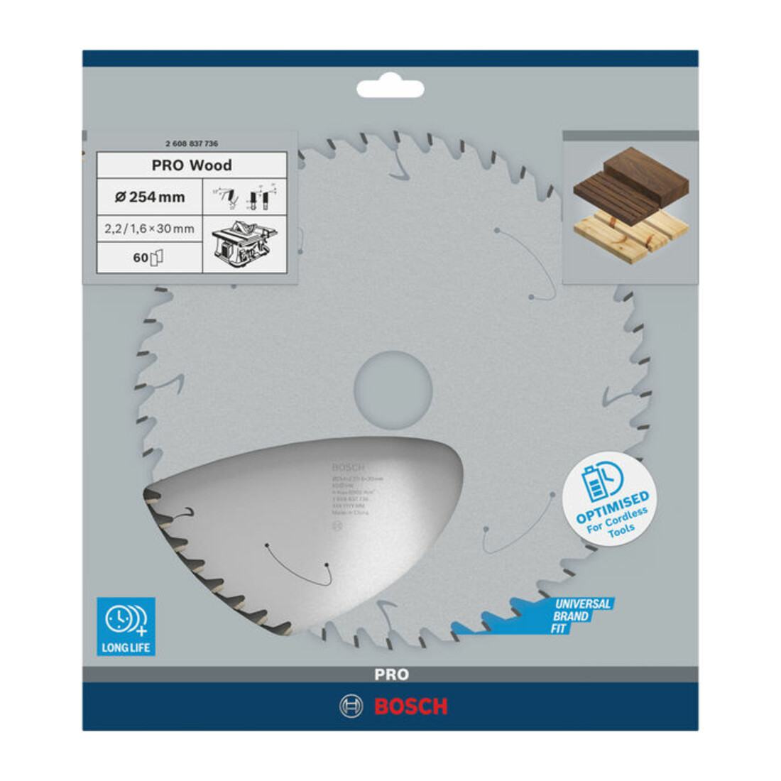 Lame de scie circulaire Bosch Standard pour bois, 254x2.2/1.6x30, 60 dents