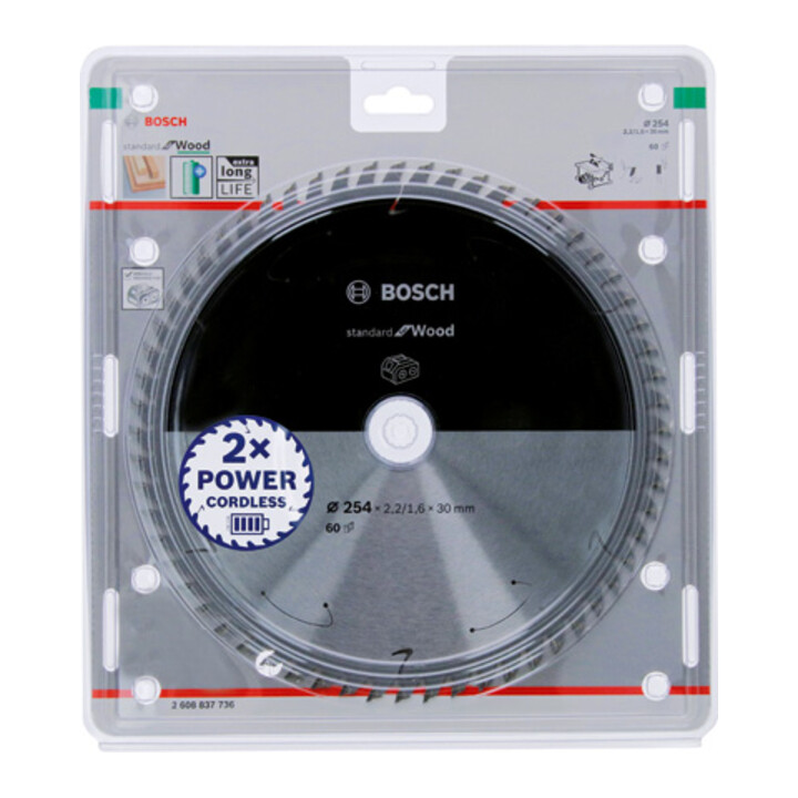 Lame de scie circulaire Bosch Standard pour bois, 254x2.2/1.6x30, 60 dents