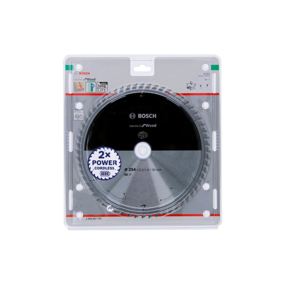 Lame de scie circulaire Bosch Standard pour bois, 254x2.2/1.6x30, 60 dents