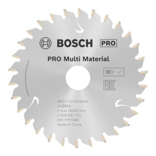 Lame de scie circulaire Bosch Standard pour matériaux multiples 85 x 1,5/1 x 15 30 dents