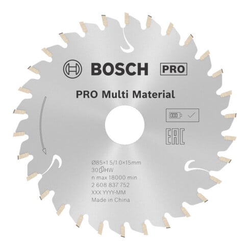 Lame de scie circulaire Bosch Standard pour matériaux multiples 85 x 1,5/1 x 15 30 dents