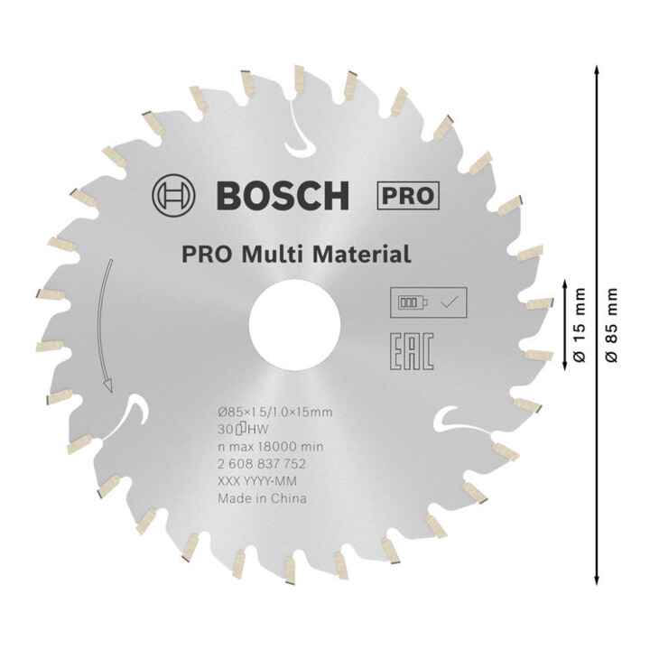 Lame de scie circulaire Bosch Standard pour matériaux multiples 85 x 1,5/1 x 15 30 dents