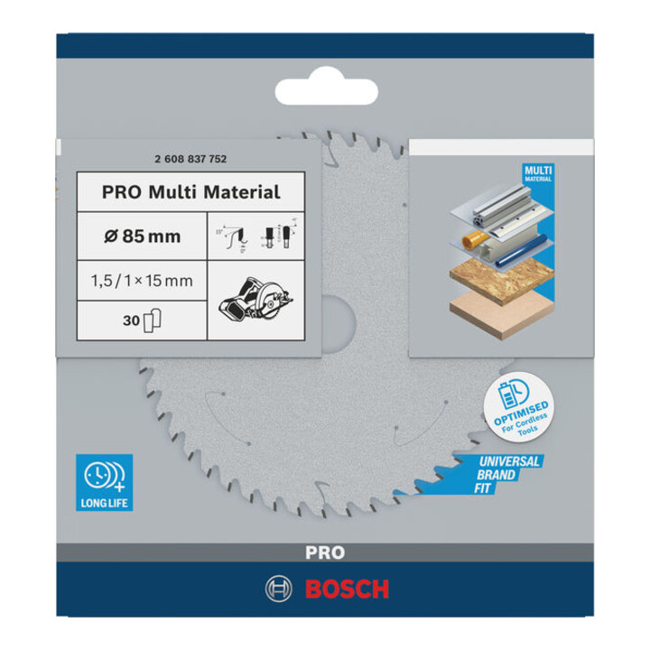 Lame de scie circulaire Bosch Standard pour matériaux multiples 85 x 1,5/1 x 15 30 dents