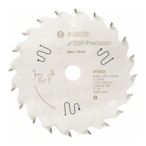 Lame de scie circulaire Bosch Best Holz Pour les scies circulaires à main et à coupe plongeante 20 mm 1,8 mm 165 mm