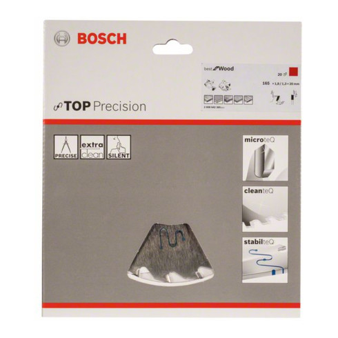 Lame de scie circulaire Bosch Top Precision Best for Wood 165 x 20 x 1.8 mm 20