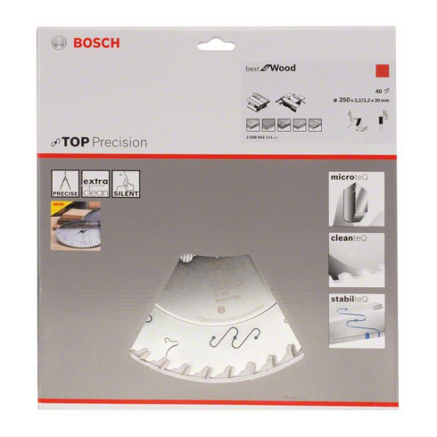 Lame de scie circulaire Bosch Top Precision Best for Wood 250 x 30 x 3.2 mm 40