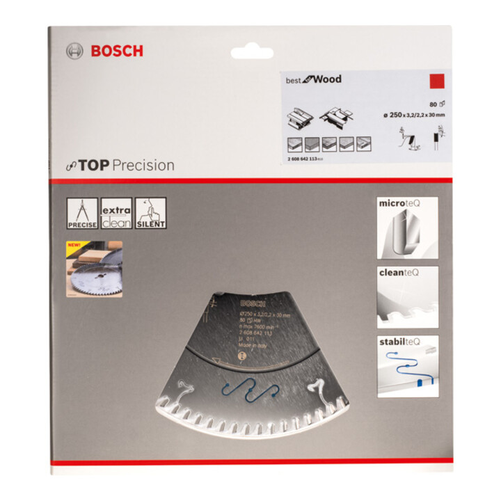 Lame de scie circulaire Bosch Top Precision Best for Wood 250 x 30 x 3,2 mm 80