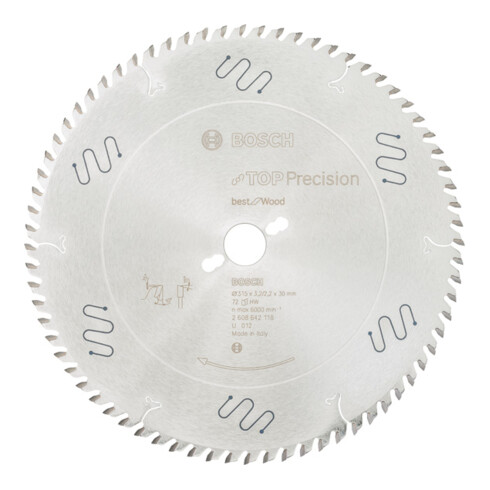 Lame de scie circulaire Bosch Top Precision Best for Wood 315 x 30 x 3,2 mm 72