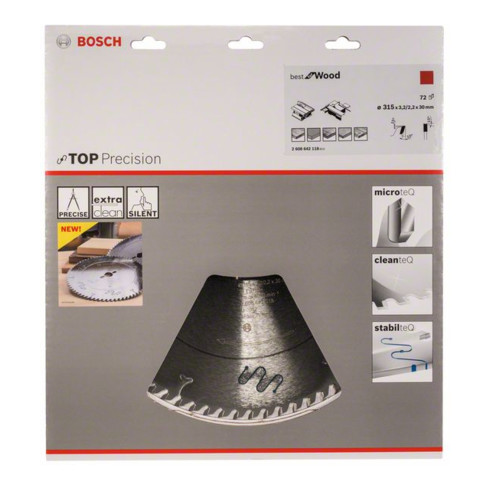 Lame de scie circulaire Bosch Top Precision Best for Wood 315 x 30 x 3,2 mm 72