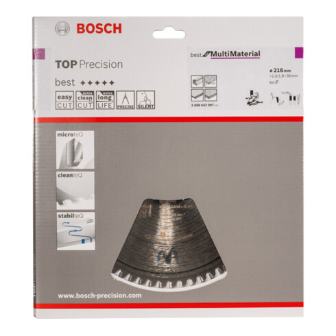 Lame de scie circulaire Bosch Top Precision Meilleure qualité pour matériaux multiples 216 x 30 x 2,3 mm 64