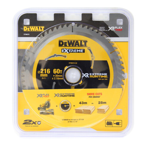 Lame de scie circulaire DEWALT fixe 216/30 mm 60WZ/FZ DT99570-QZ