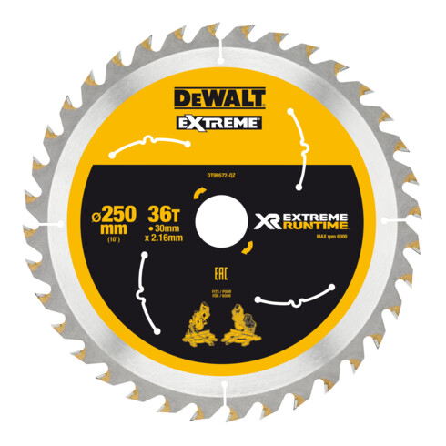 Lame de scie circulaire DEWALT fixe 250/30 mm 36WZ/FZ DT99572-QZ