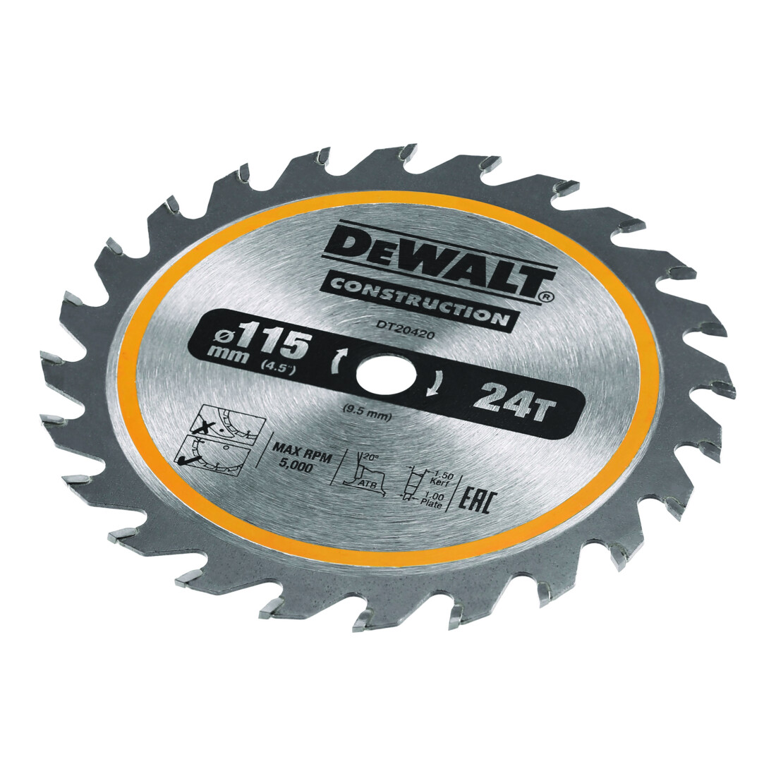 Lame de scie circulaire DEWALT TCT/HM pour scies circulaires portatives sans fil, 115x9,5mm, 24WZ DT20420-QZ