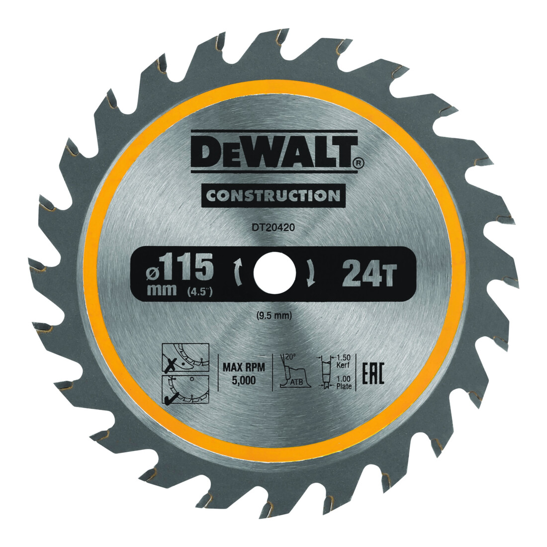 Lame de scie circulaire DEWALT TCT/HM pour scies circulaires portatives sans fil, 115x9,5mm, 24WZ DT20420-QZ
