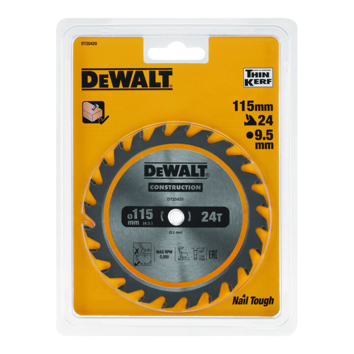 Lame de scie circulaire DEWALT TCT/HM pour scies circulaires portatives sans fil, 115x9,5mm, 24WZ DT20420-QZ